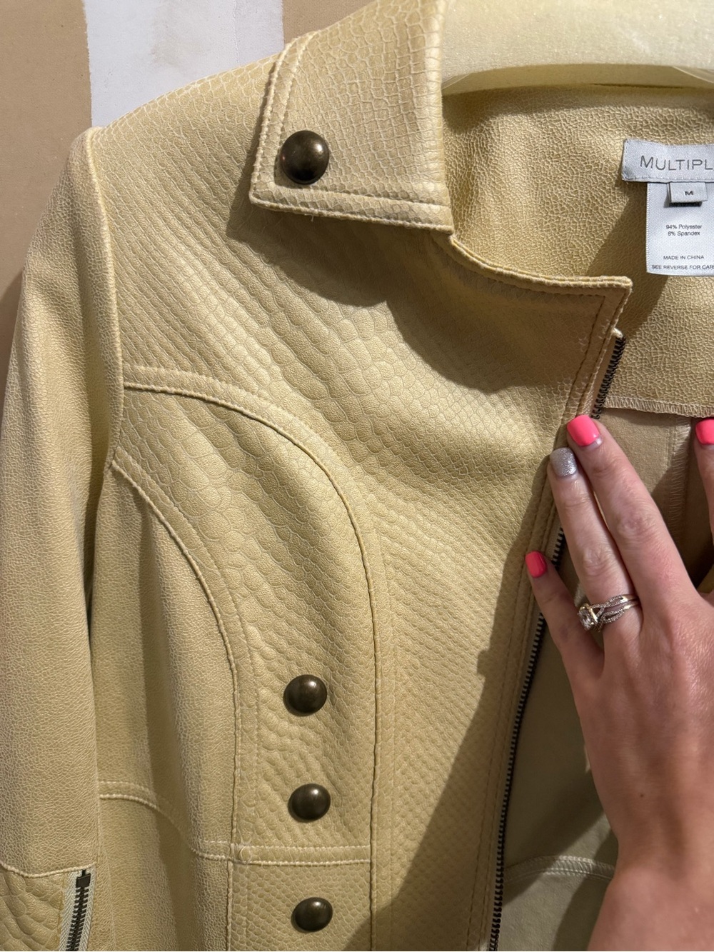 Multiples Cream Textured Zip-Front Decorative-Button Jacket - Picture 3 of 6
